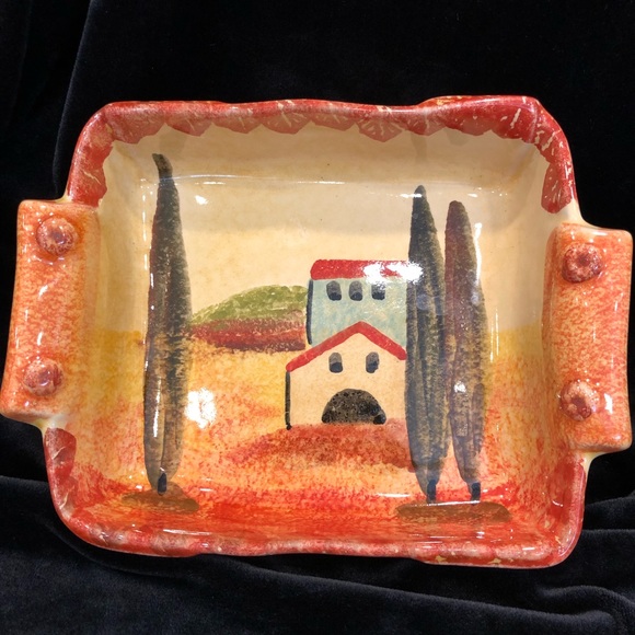 italica ars pottery Hand painted Tuscany lanscape marked Made In Italy - Picture 1 of 9